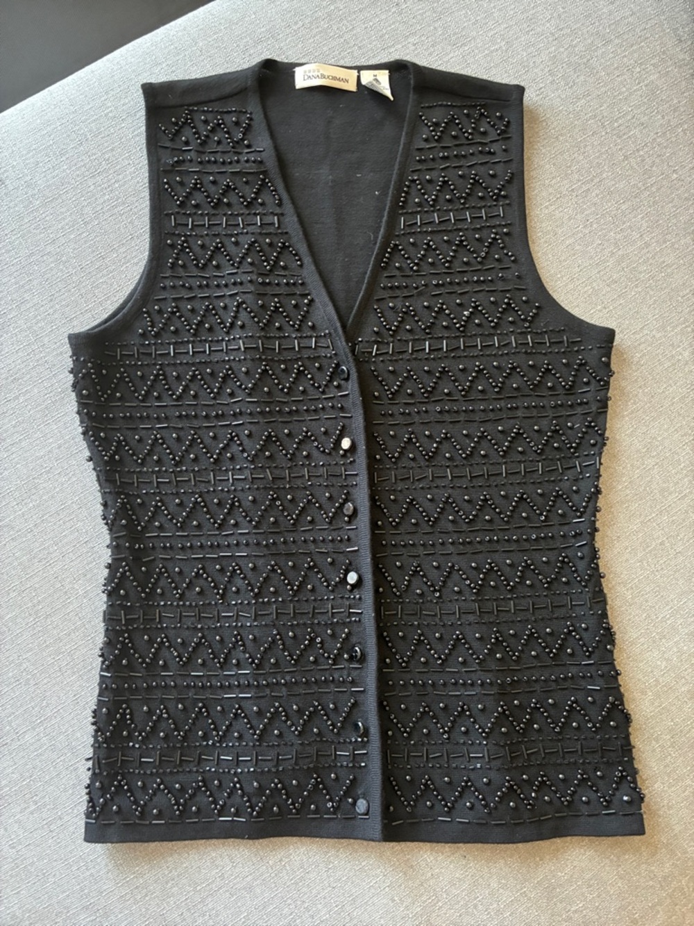Dana Buchman Black Beaded Sleeveless Wool Vest